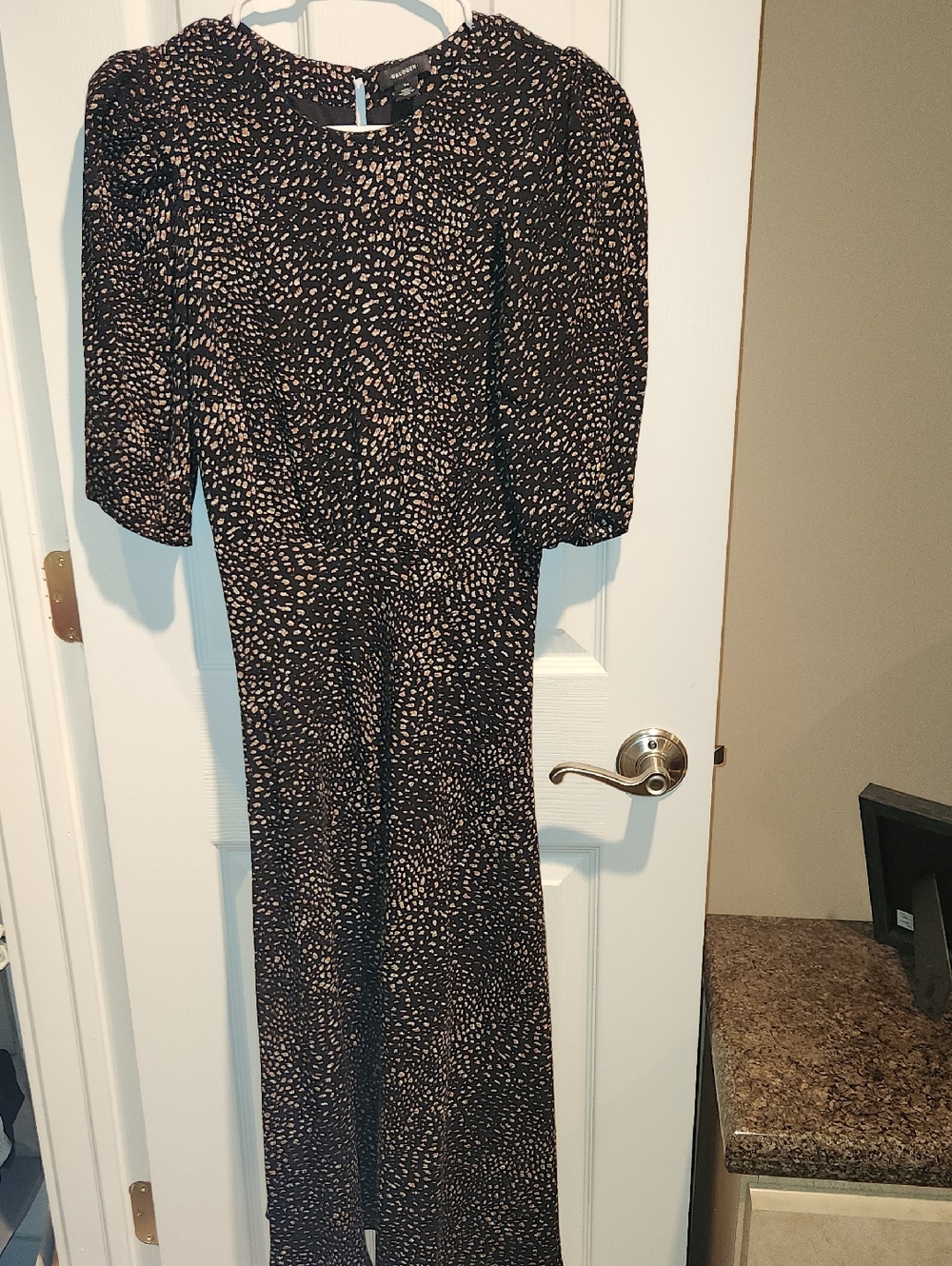 Halogen Black Maxi Dress with Beige Dot Print